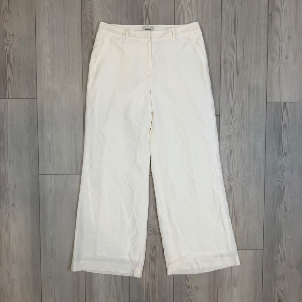 NWT Neiman Marcus Exclusive White 100% Silk Wide Leg Trousers Pants Womens 8